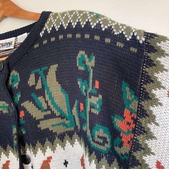 𝅺vintage Hosanna Floral Knit Grandma Sweater Cardigan Medium - Picture 3 of 5